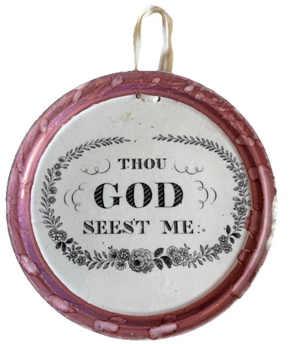 Antique Sunderland Lustre Religious Wall Plaque CC&Co. THOU GOD SEES’T ME. VGC