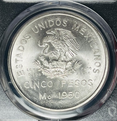 Mexico 1950 Mo 5 Pesos PCGS MS66 Booming Frosty Luster~Southeastern Railroad (P) - Picture 3 of 3