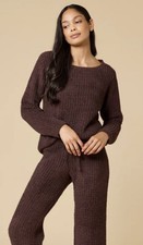 Softies Women s Waffle Marshmallow Boatneck Lounge Set Long Pant Espresso Size L