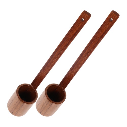 Cucharón de cocina largo de fondo plano multiusos batidor de vino de madera 2 piezas - Imagen 7 de 12