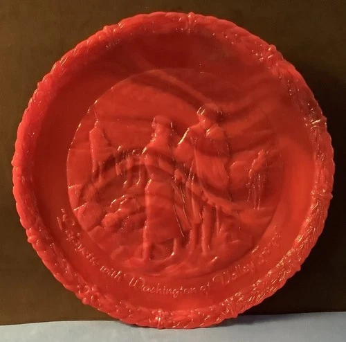 Fenton Patriot Red G. Washington Valley Forge Bicentennial Vintage Glass Plate
