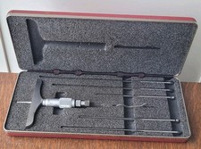 Vintage L. S. Starrett No. 449 Depth Micrometer Set w/(6) Blade Rods & Case 