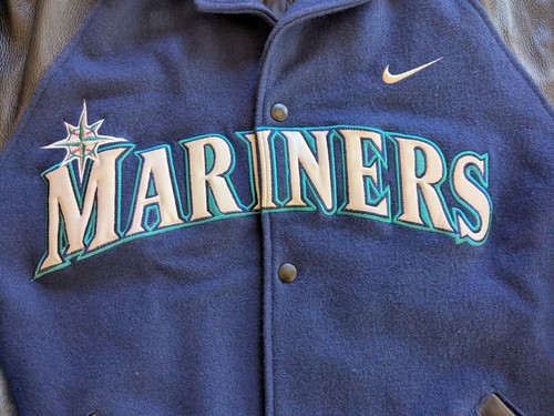 Vintage 90s Seattle Mariners NIKE Leather & Wool Baseball Varsity Jacket Mens XL - Picture 8 of 23