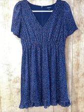 Madewell Navy Polka Dot Dress Sz 4 Lined Flutter Sleeve Ruffle Hem Easter 