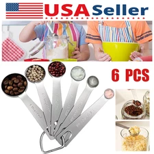 6Pcs Stainless Steel Measuring Spoons Silver Kitchen Food Baking Tools 0.63-15ml