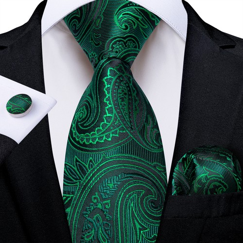 Men's Tie Silk Classic Wedding Necktie and Pocket Square Cufflinks Set Paisley - Picture 225 of 251