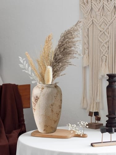 Rustic Ceramic 9.5 in Flower Vase, Ceramic Vase for Home Decor, Living Room - Picture 4 of 8