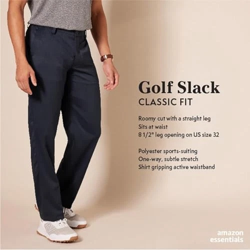 AMAZON ESSENTIALS MEN'S CLASSIC FIT STRETCH GOLF PANTS - SIZE 30WX34L - BLACK