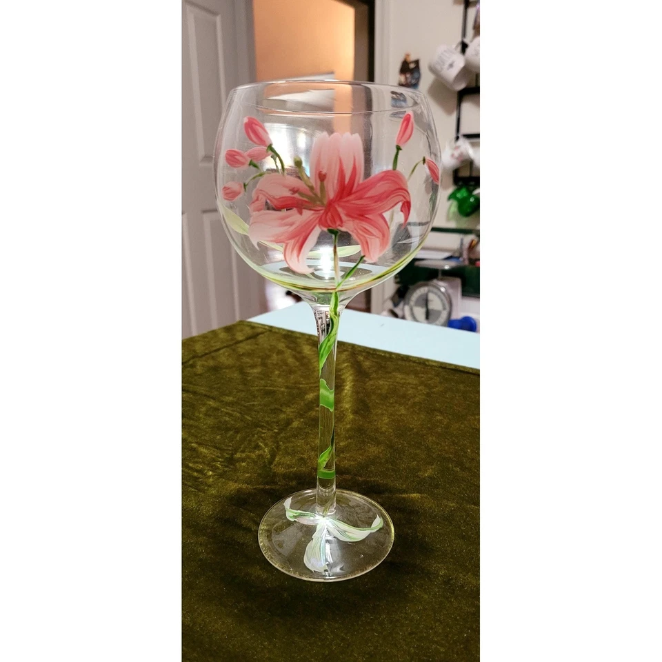 Bloque de cristal, pintado a mano, copas sopladas a boca. Colección Lirios Tropicales. Foto 4 de 4