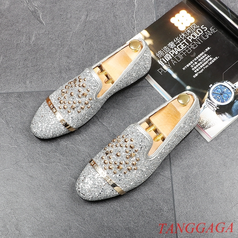Scarpe casual da uomo uomos Rivets Shinny Fashion Stylish Cocktail Slip-on Breathable Shoes Round Toe Scarpe casual da uomo uomos Rivets Shinny Fashion Stylish Cocktail Slip-on Breathable Shoes Round Toe