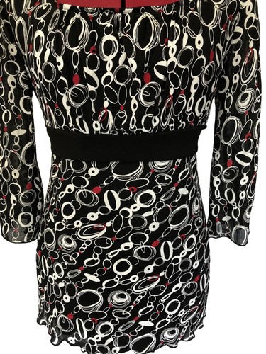 Dressbarn womens Small black/white/red circle print Tunic W/attached belt-448 - 第 3/9 張圖片