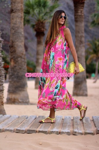 Women Boho Sleeveless Evening Party Beach Dresses Long Maxi Chiffon Dress(B) - Picture 2 of 7