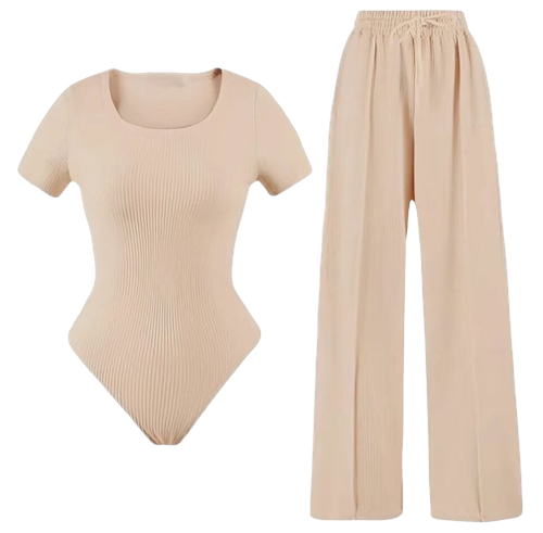Women's Bodysuit & Wide Leg Trousers Set Fitness 2piece Palazzo Co-ord Tracksuit - Picture 3 of 7