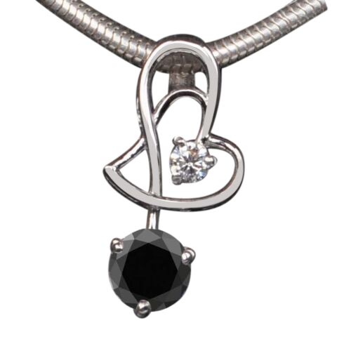 925 Sterling Silver Round Shape 1.00Ct Natural Black Diamond Solitaire Pendant