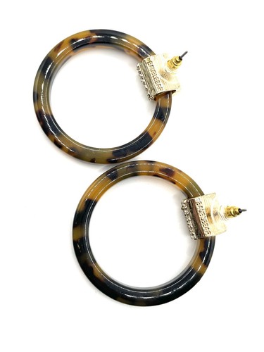 Baublebar Pave Crystal Gold Faux Tortoise Shell Hoop Earrings Vintage Boho - Picture 5 of 8