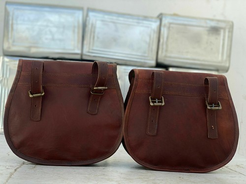 Leather Motorcycle Saddle Bag Side Pouch Panniers Bags Real 1 pair 2 Bags - Picture 8 of 11