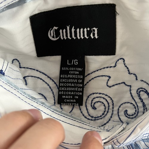 Cultura Camicia Uomo Grande Bottone Manica Lunga Bianco e Blu L (271) - Foto 3 di 10