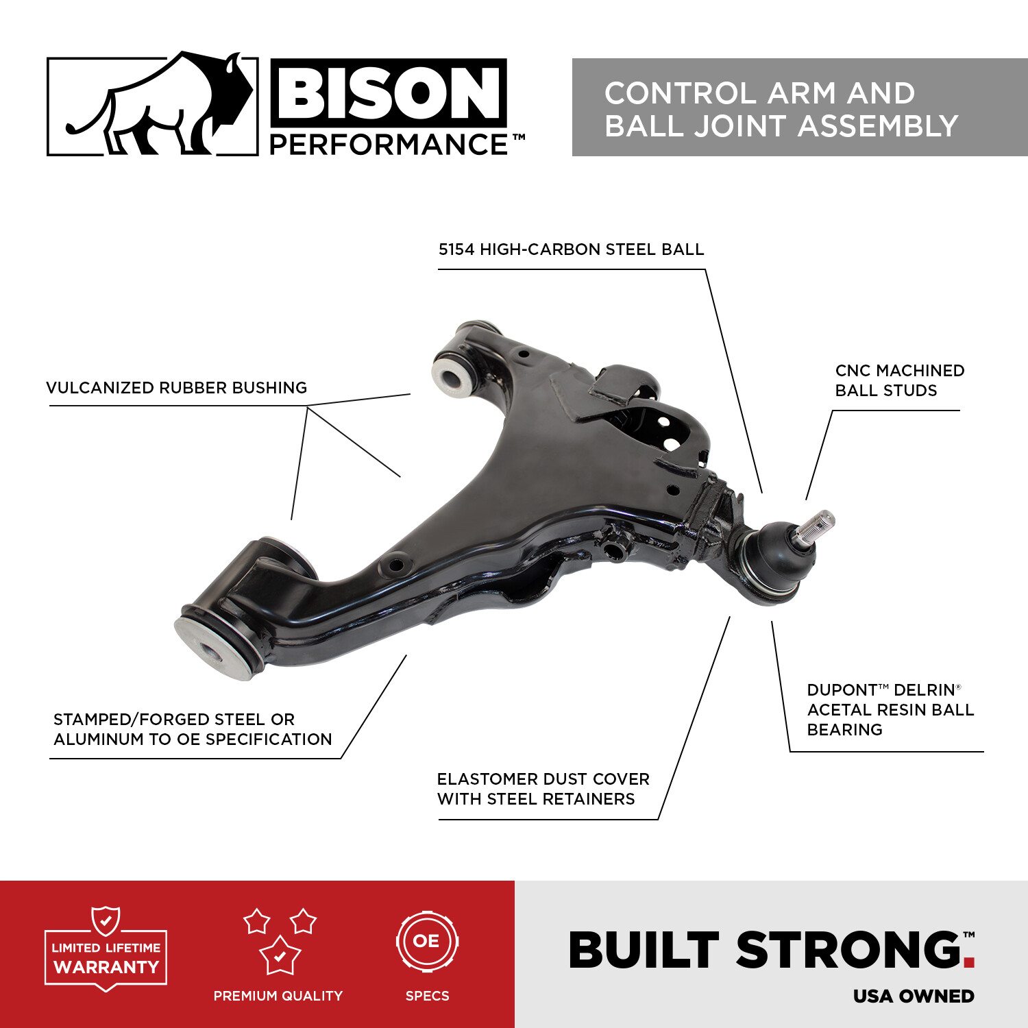 Bison Performance Front Driver Left LH Lower Forward Control Arm For Mustang