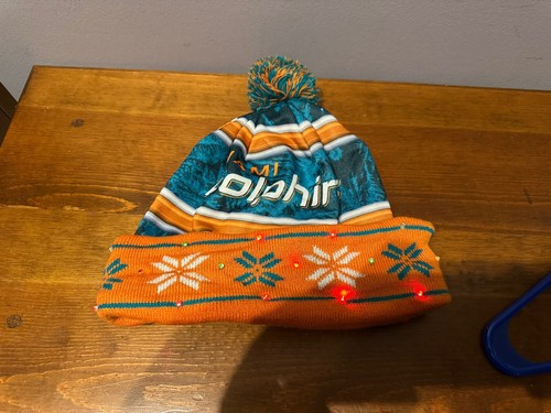 Miami Dolphins Light Up Beanie Hat Adults Christmas Light Up Works FREE SHIPPING - Picture 2 of 3