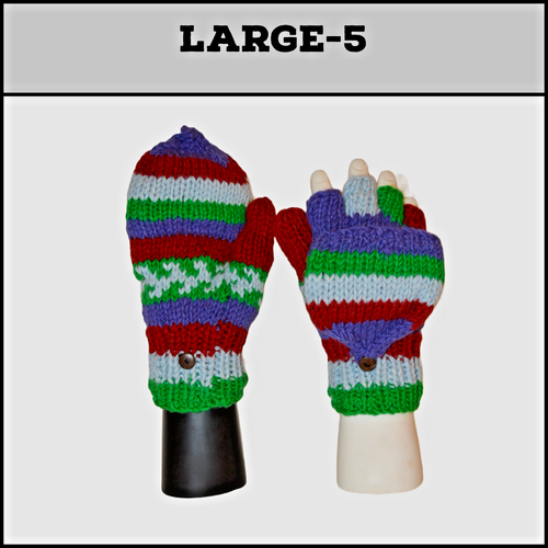 Hand knit 100% woolen convertible mittens for Adult (Unisex) Flip top gloves - Picture 28 of 99
