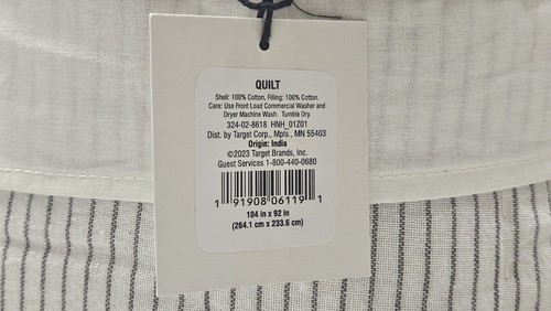 Hearth & Hand Magnolia King Microstripe Quilt Sour Cream/Railroad Gray - Picture 4 of 5