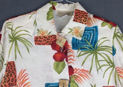 Painted Pony Jacket Sz S 100% Linen Tropical Floral Print Linen Shacket VTG EUC - Picture 2 of 8