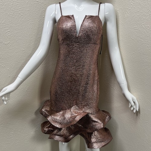Rose Gold Formal Cocktail Dress Size Large Layered Ruffle Bottom (H6)