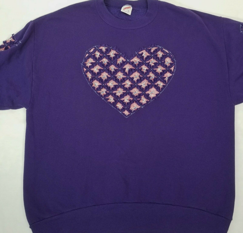 Vintage Jerzees Sweatshirt Cute Heart Cut Out Valentines Size Large Purple Pink - Picture 10 of 12