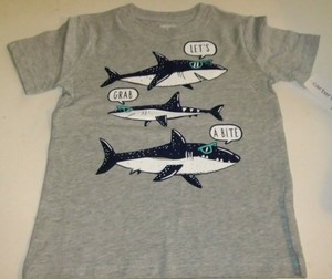 NWT-CARTER-039-S-Boys-4T-SHARKS-LET-039-S-GRAB-A-BITE-Gray-T-Shirt-Short-Sleeves
