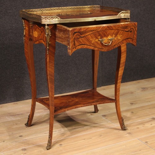 Tavolino intarsiato in stile antico arredamento vintage mobile comodino XX sec - Foto 7 di 12