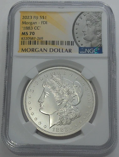 1883 CC Morgan Silver Dollar NGC MS70 First Day Morgan Label 2023 Fiji Mint .999