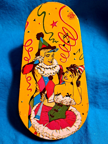 2 Vintage Party Noisemakers Tin Lithographs Jester & Happy New Year Made in USA - Picture 2 of 12