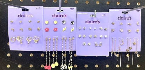 Claire’s Girls 8 Pairs of Earrings Choose YinYang/Gold Rings/Silver Locks/Moons - Picture 1 of 5