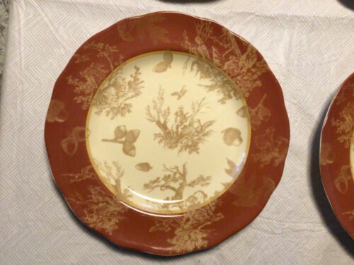 222 Fifth (4) 11" Dinner Plates Autumn Harvest Fine Porcelain NICE!! #BxW-4 - Picture 3 of 11