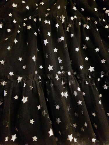 Halloween Costume Girls L 10/12 Black Ruffled Tulle TuTu Silver Stars Petticoat - Picture 2 of 10