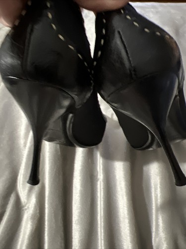 Prada Black White Stitch Black Canvas And Leather Heels - Picture 5 of 12