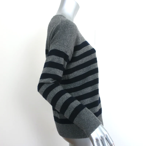 Vince Shoulder-Button Cashmere Sweater Gray/Navy Stripe Size Extra Small - Picture 2 of 9