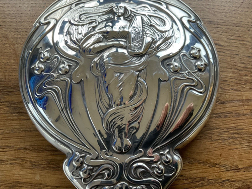 Antique Art Nouveau Solid Silver Hand Mirror Maiden by William Aitken Bham c1902 - Picture 5 of 17