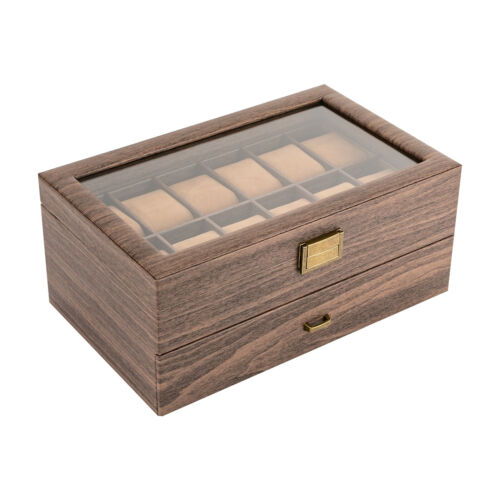 24 Slot Men Watch Box Display Case Organizer Show Box Jewelry Storage 2-Tiers US - Picture 12 of 15