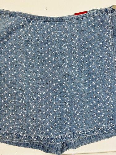 NOS Vintage Y2K Womens 24 Floral Stitched Jean Wrap Mini Skort Skirt Grunge - Picture 2 of 9