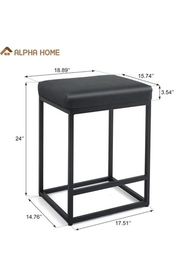 ALPHA HOME 24" Bar Stool Counter Height Bar Stools with Footrest Pu Leather Cafe - Picture 2 of 4
