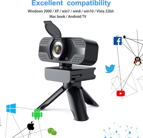 Webcam mit Mikrofon und Stativ USB Full HD 1080p 30fps Webkamera für PC Laptop - Bild 6 von 7