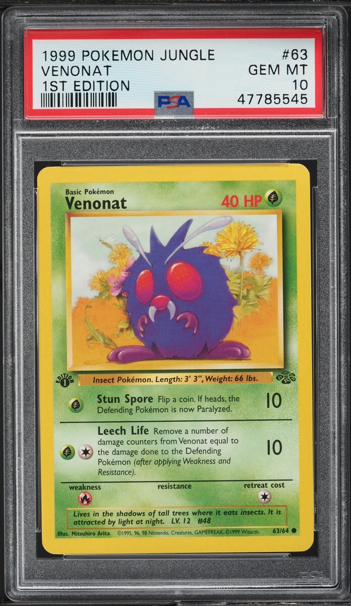 1999 Pokemon Card Jungle Set 1st Edition Venonat #63 PSA 10 MINT