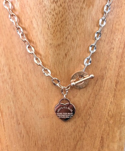 Personalised Silver & 18K Gold Plated Heart Charm Pendant Toggle Necklace Gift - Picture 11 of 18