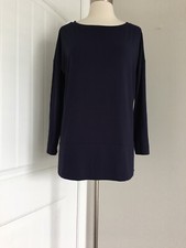 NWT EILEEN FISHER MIDNIGHT BLUE BATEAU NECK JERSEY TUNIC TOP SIZE XS MADE IN USA