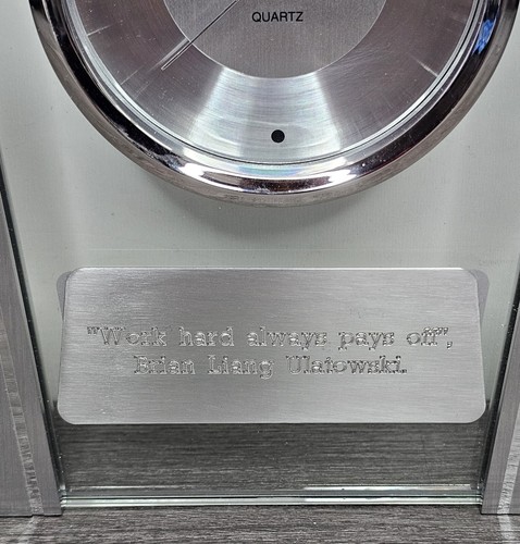 Danbury Clock Co. “Work Hard Always Pays Off" Quartz Glass Mantle Clock - Picture 4 of 7
