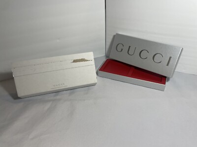 GUCCI Box Silver Empty Gift Red insert removable 12 x 5 x 1.5  W/ Shipping Box