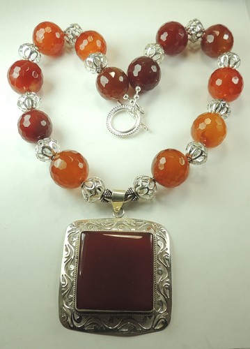 Collar de cornalina grande llamativo joyería de plata de ley - Imagen 1 de 5