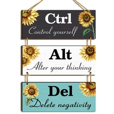 Sunflower Office Wall Decor Summer Inspirational Signs Rustic Wooden Ctrl Alt...