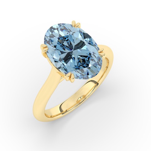 Oval Solitaire 14K Yellow Gold Vivid Blue Engagement Ring, 5.05 ct,Lab-grown IGI - Picture 14 of 19